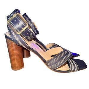Veronica Beard Kresby Sandal Women's Size 9 M Navy Blue Leather Ankle Strap Flaw